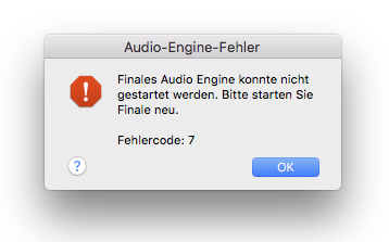 Dialogbox Audio-Engine-Fehler